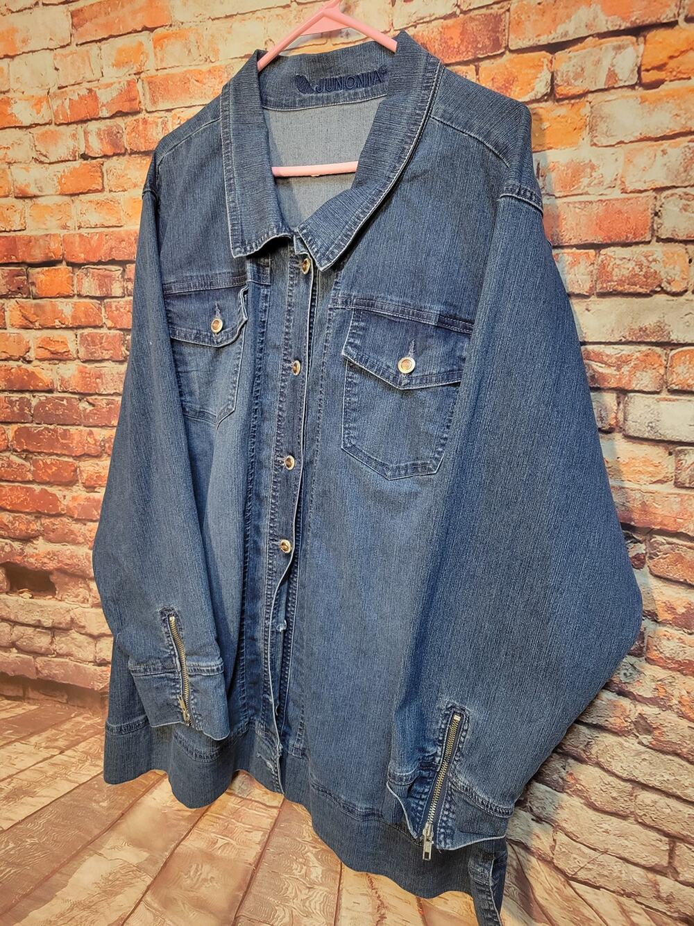 Junonia Women's Denim Jean Jacket Size 3X Blue Embroidered Heavy Weight